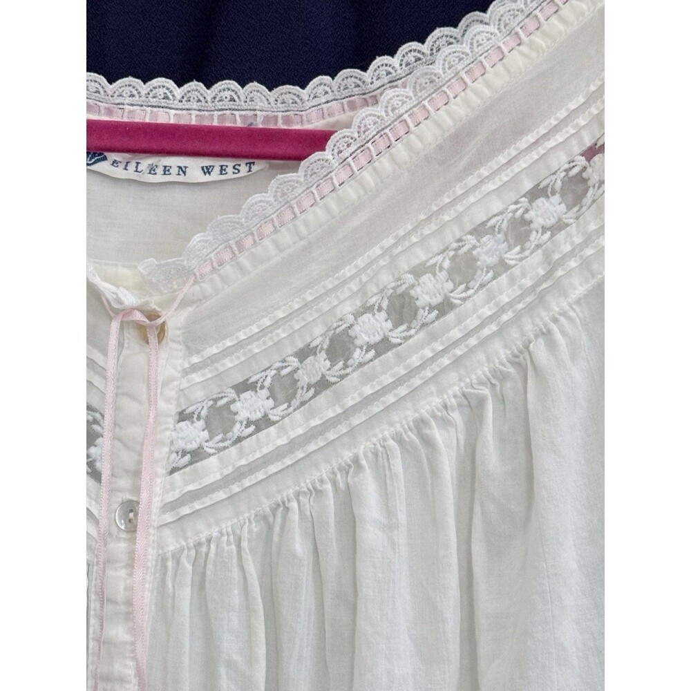 NWOT Vtg 80s Eileen West White Cotton Lawn Nightgown Pockets Lace L Prairecore - Picture 5 of 14